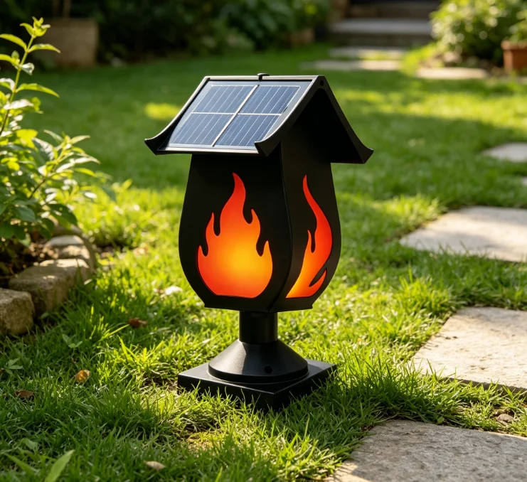 Outdoor Lighting And Landscape - Zonne-kolomkoplampen met gesimuleerde vlammen, waterdichte buitenverlichting