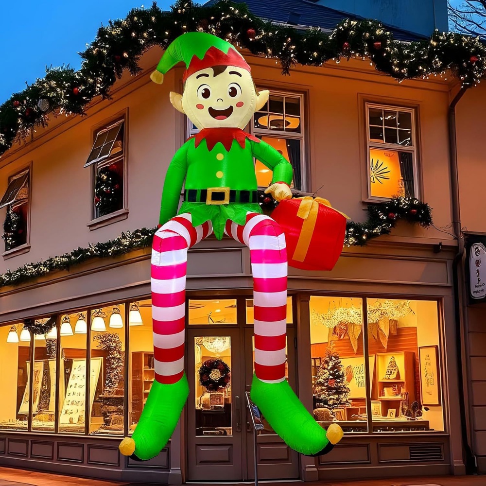 Outdoor Lighting Effects - 8FT Kerst Opblaasbaar Zitten Elf Decoratie