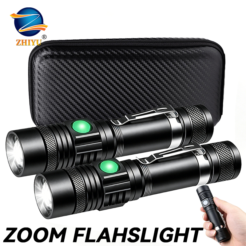 Outdoor Lighting Black - T6 LED oplaadbare zaklamp, 18650 zoombare